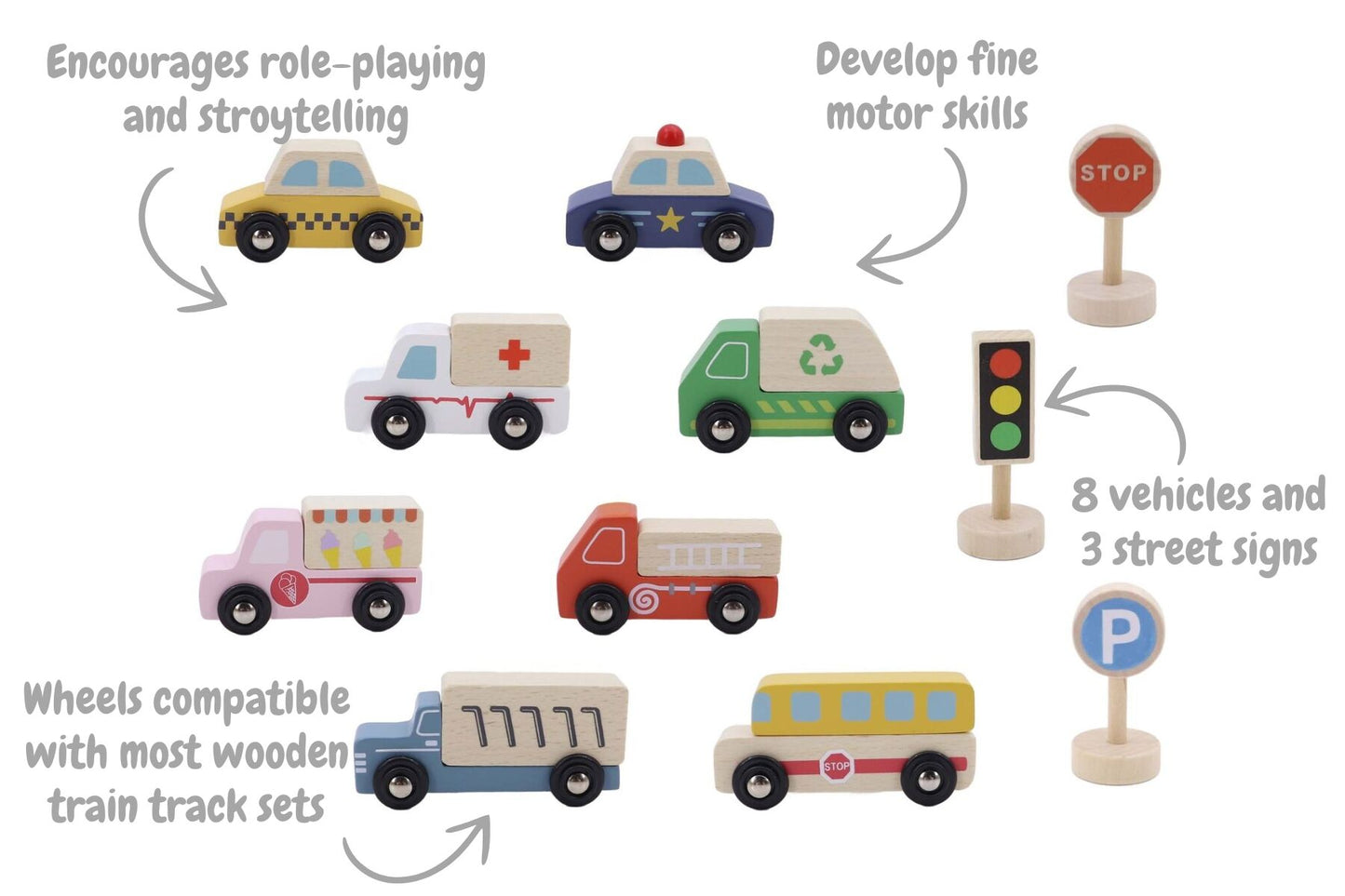 WOODEN BOX TRANSPORTATION & STREET SIGN SET