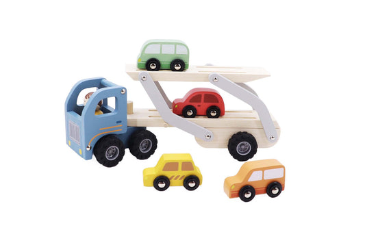 WOODEN CAR CARRIER WITH 4 CARS