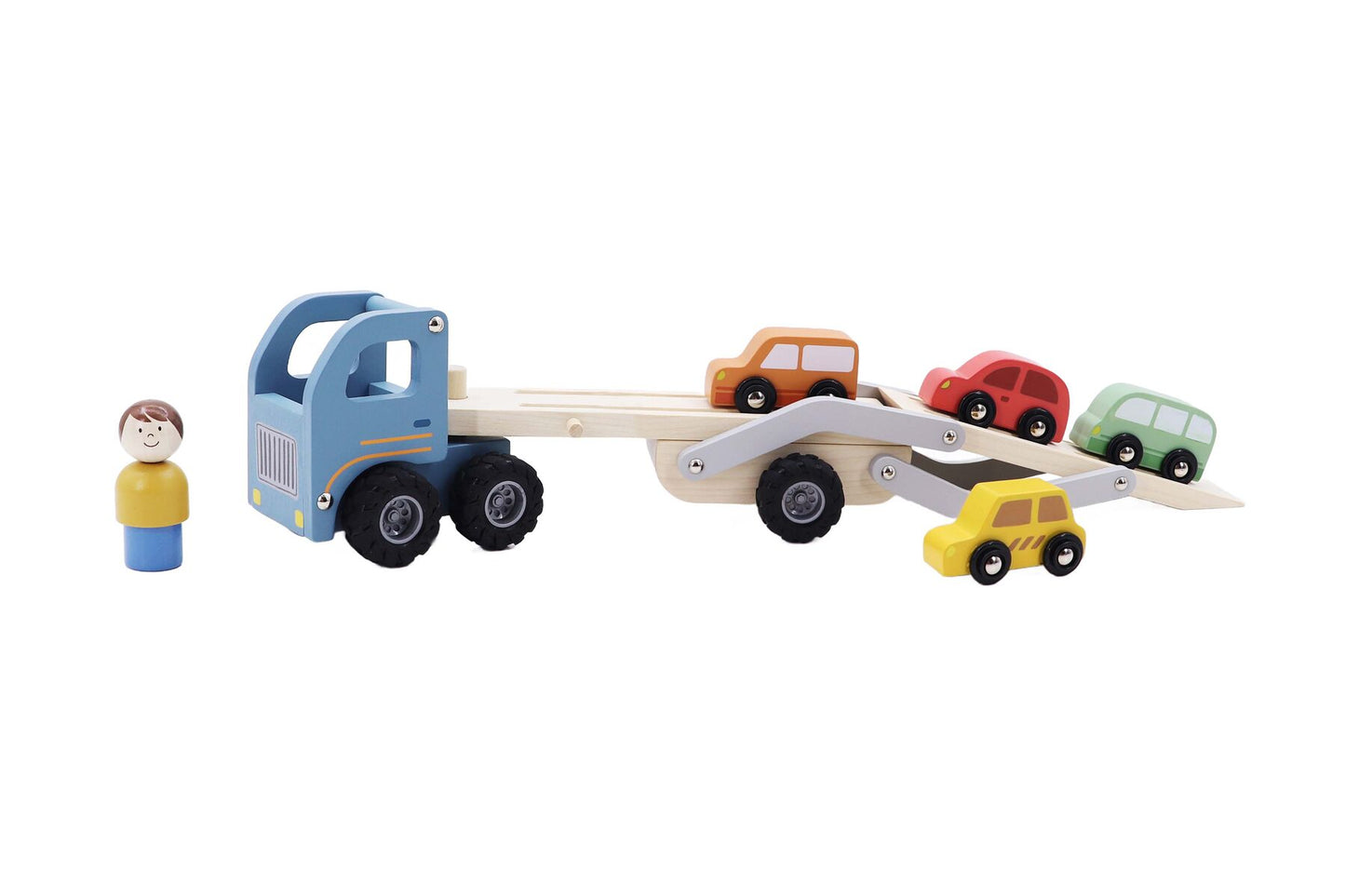 WOODEN CAR CARRIER WITH 4 CARS