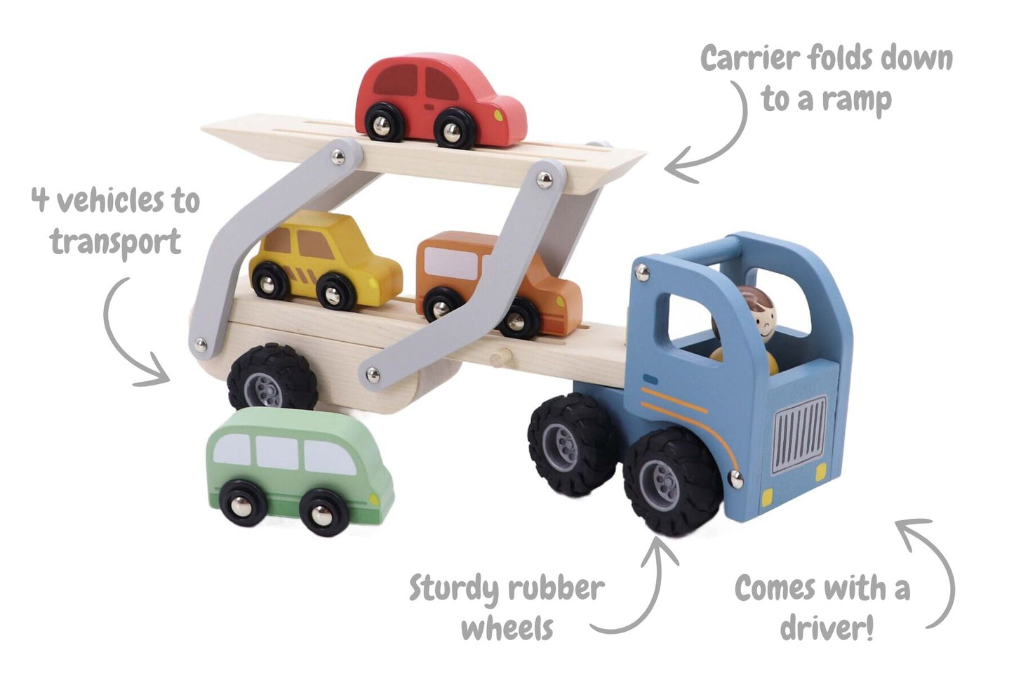 WOODEN CAR CARRIER WITH 4 CARS