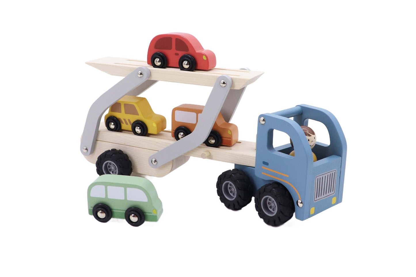 WOODEN CAR CARRIER WITH 4 CARS