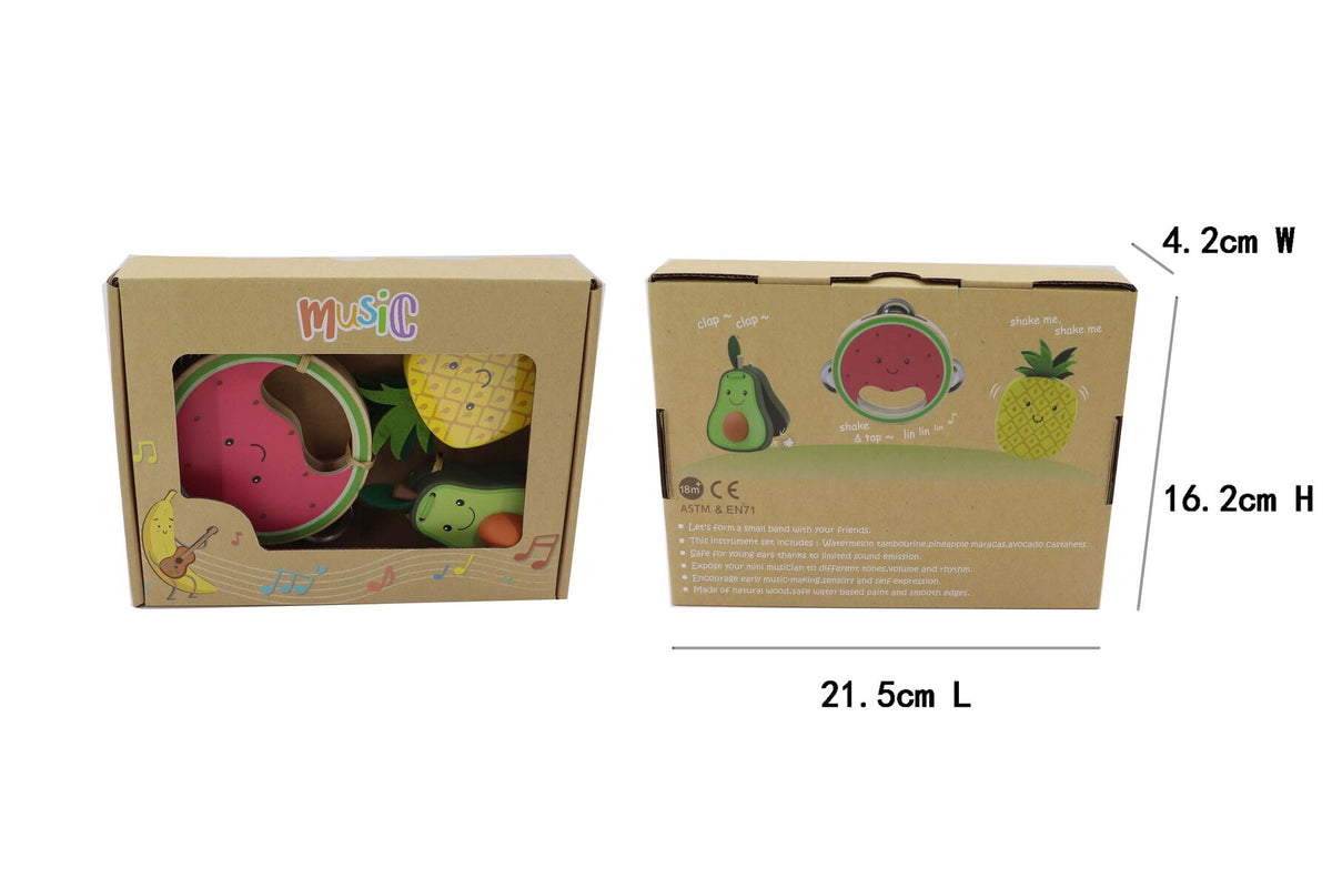 WOODEN FRUIT 3PCS MUSICAL SET WATERMELON PINEAPPLE & AVOCADO
