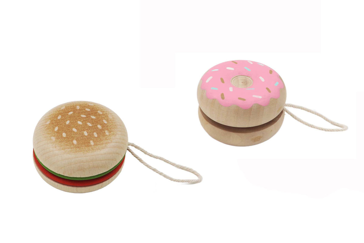 WOODEN HAMBURGER AND DONUT YOYO-PACK OF 2