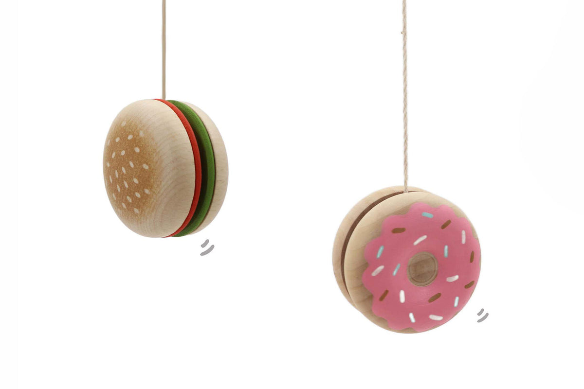 WOODEN HAMBURGER AND DONUT YOYO-PACK OF 2