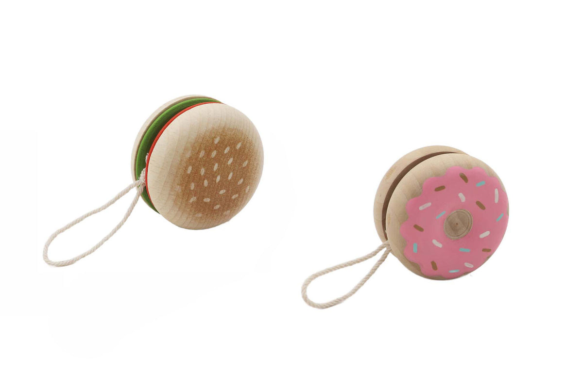 WOODEN HAMBURGER AND DONUT YOYO-PACK OF 2