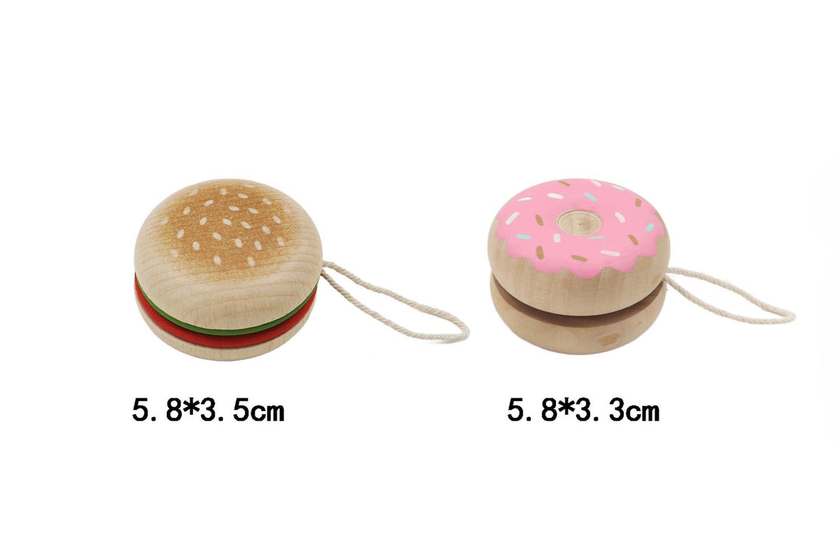 WOODEN HAMBURGER AND DONUT YOYO-PACK OF 2