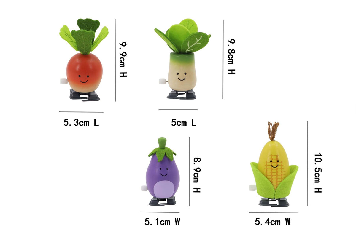 WOODEN WIND UP WALKING VEGGIE SET OF 4