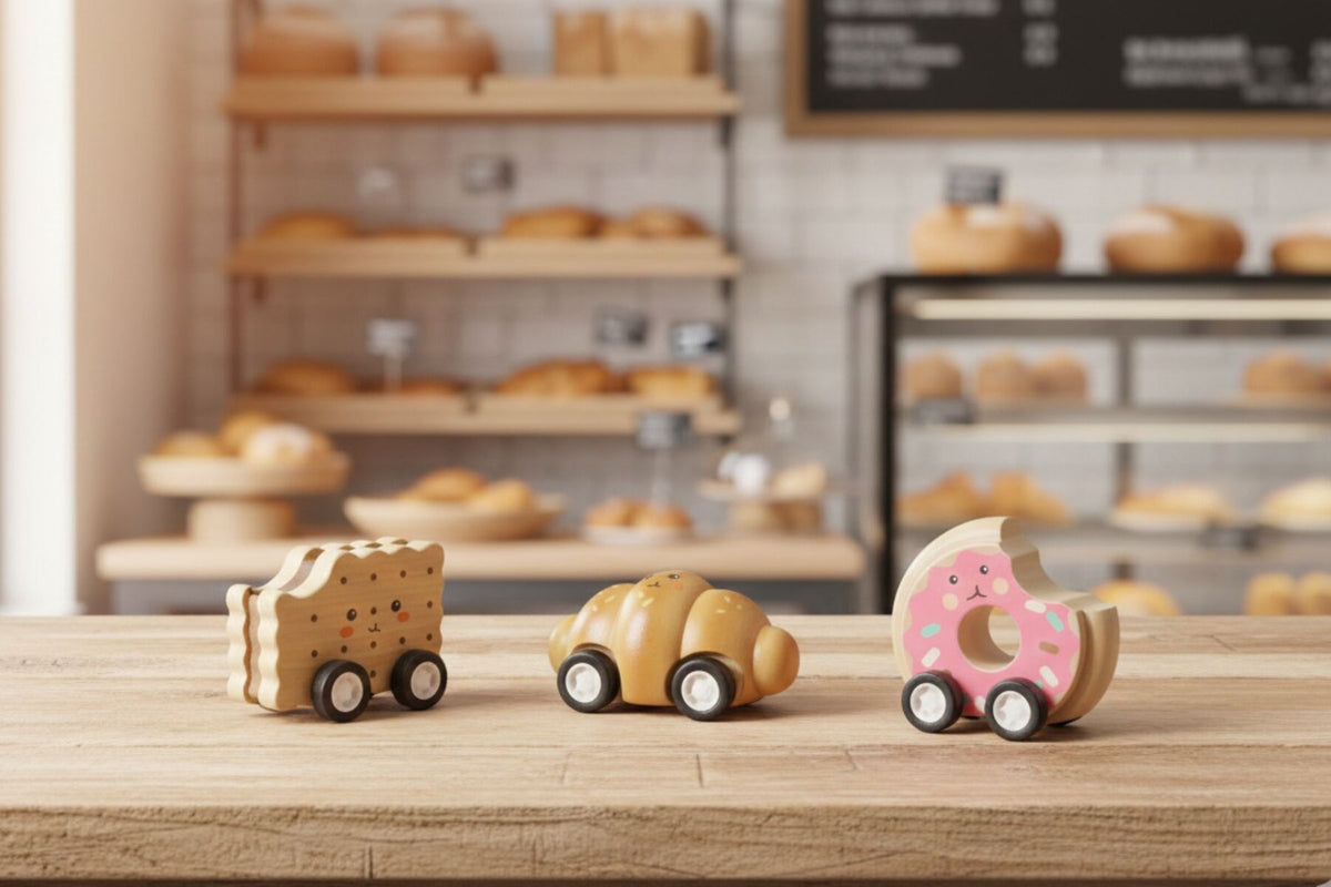 WOODEN PULL BACK PASTRIES SET OF 3