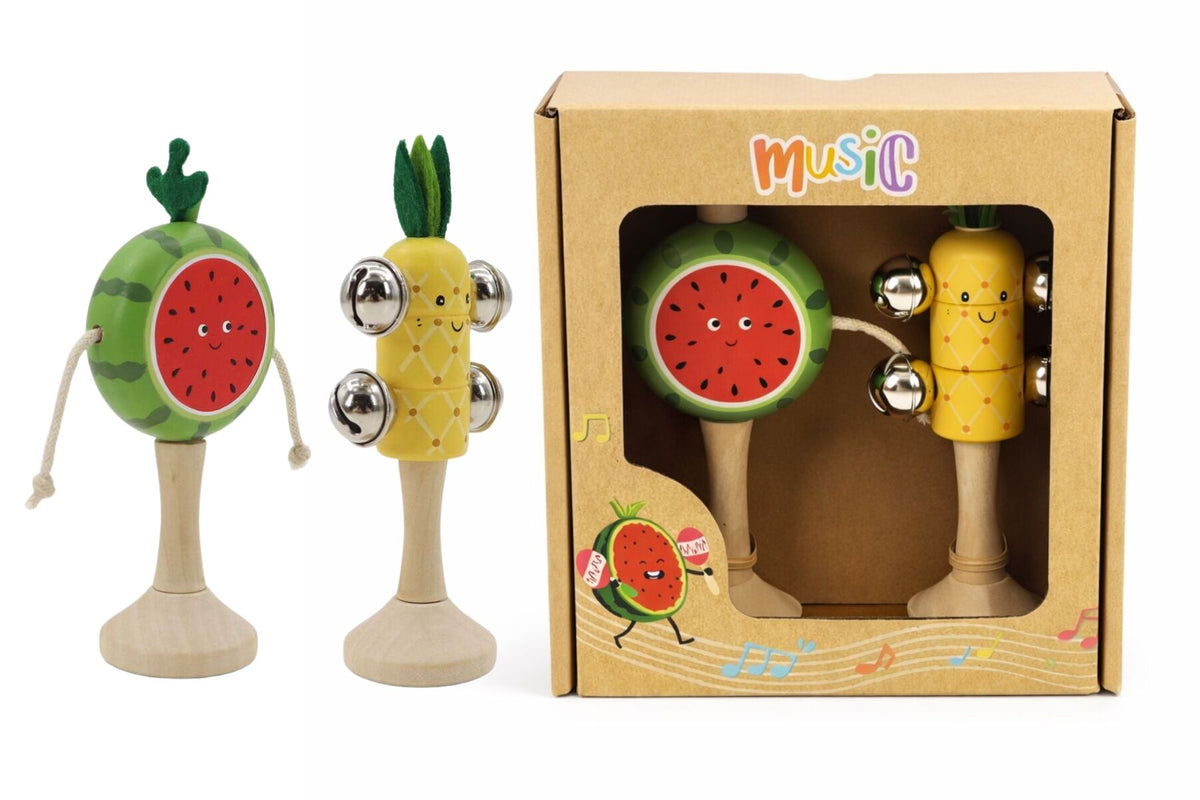 WOODEN FRUIT MUSICAL SET WATERMELON & PINEAPPLE