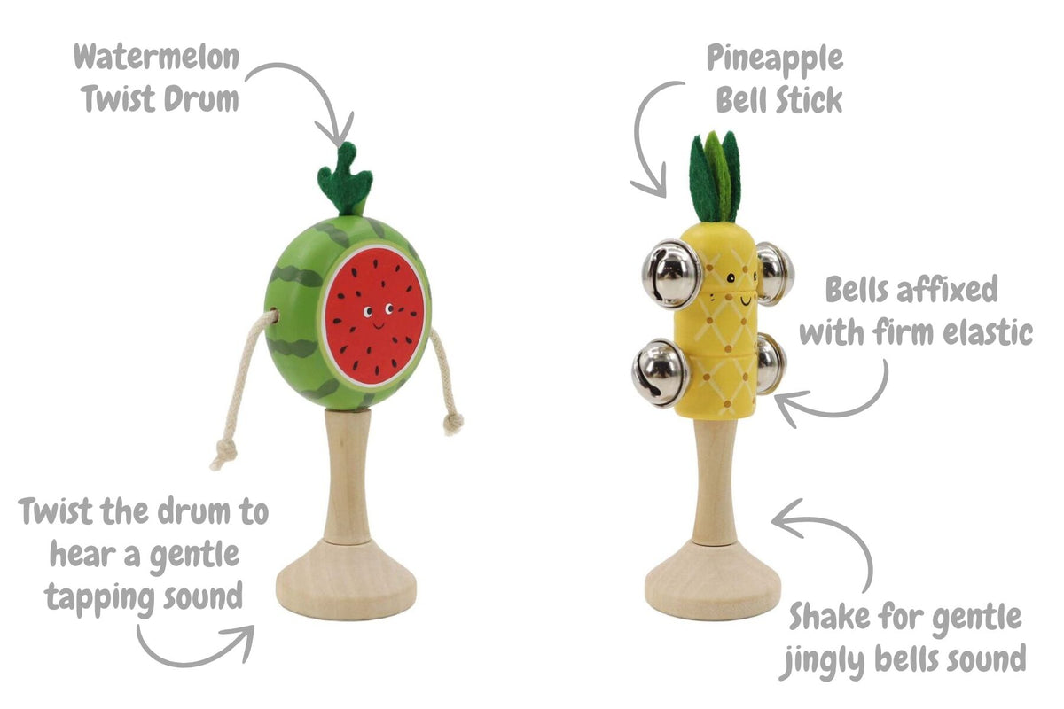 WOODEN FRUIT MUSICAL SET WATERMELON & PINEAPPLE