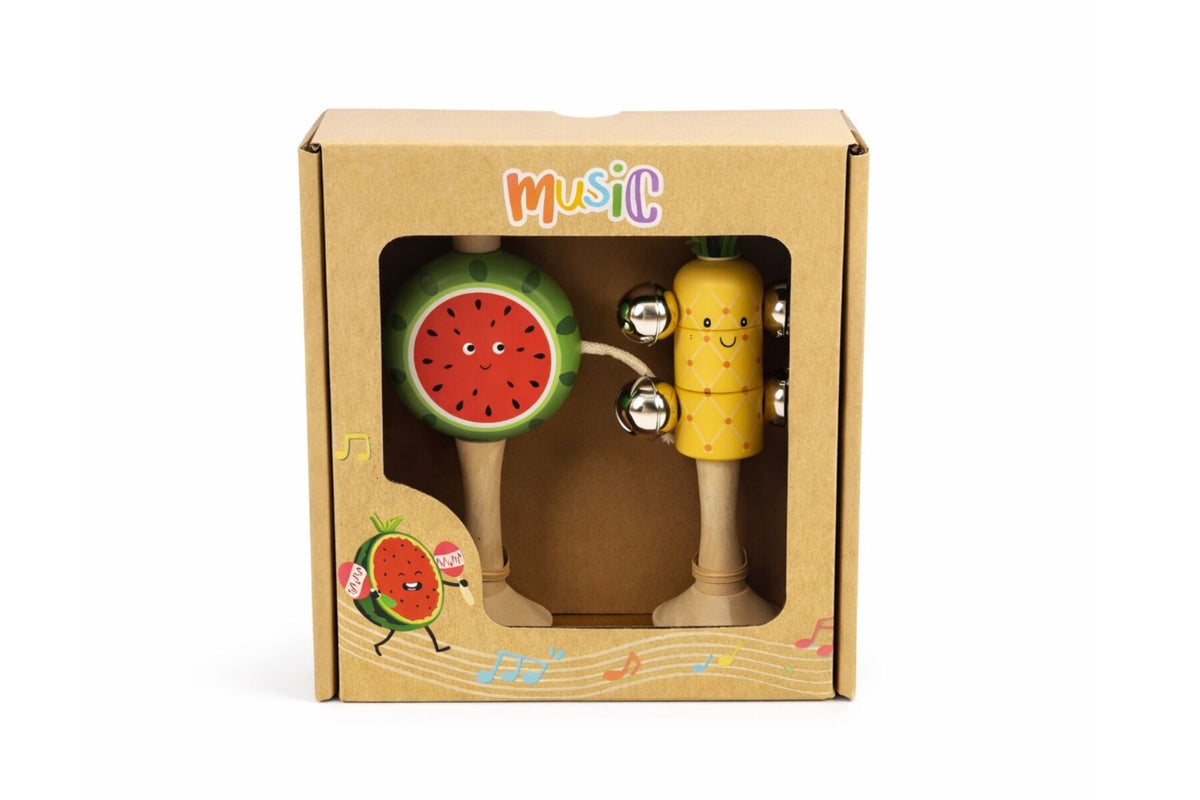 WOODEN FRUIT MUSICAL SET WATERMELON & PINEAPPLE