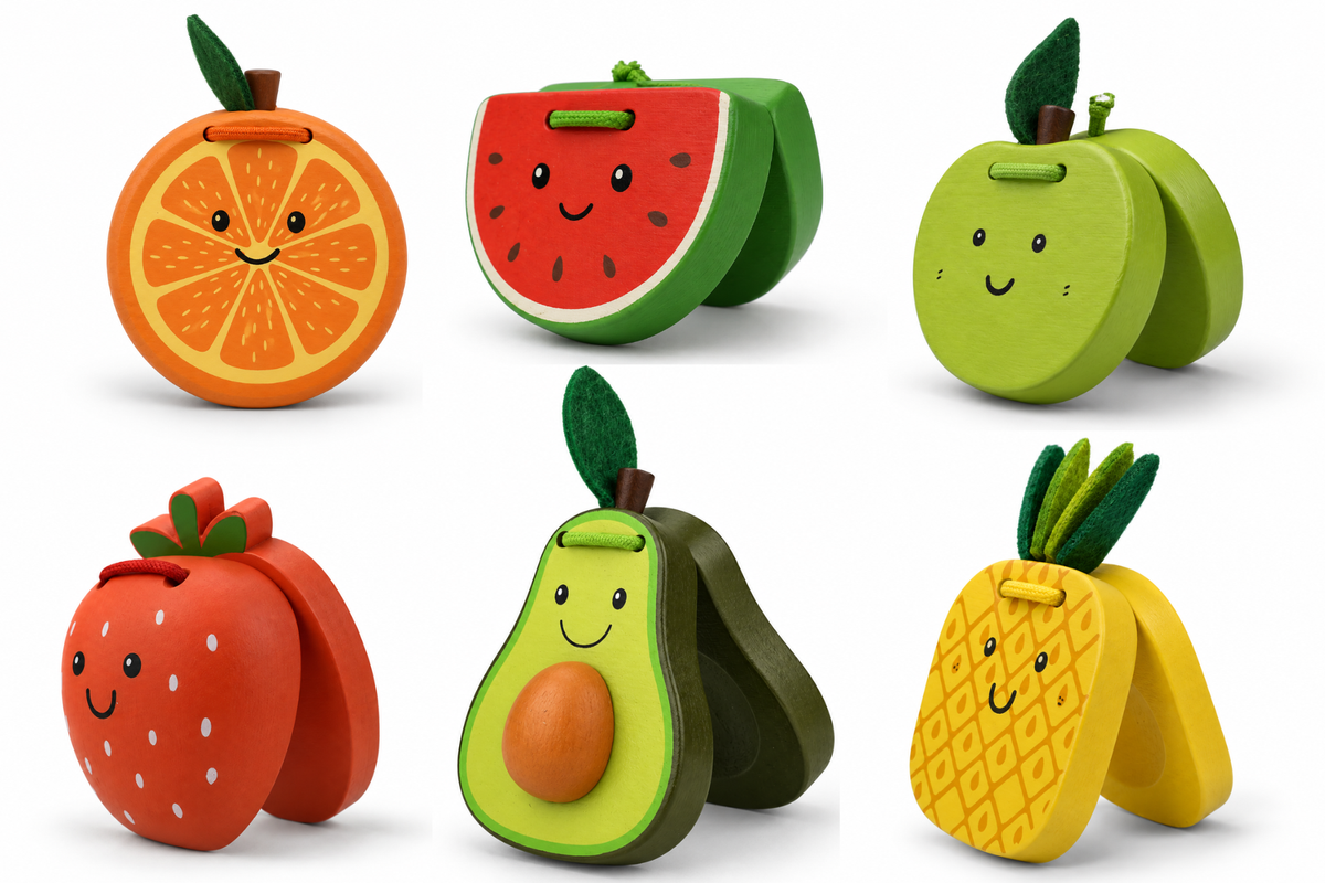 WOODEN FRUIT CASTANETS - PACK OF 6