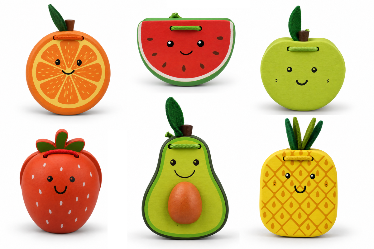 WOODEN FRUIT CASTANETS - PACK OF 6
