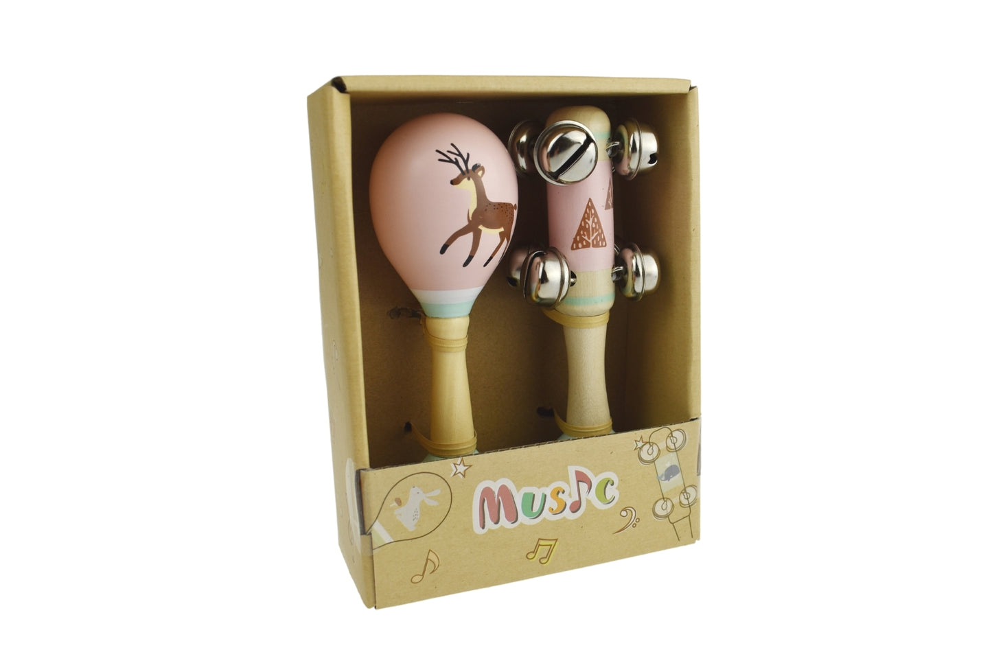 CALM & BREEZY DEER WOODEN MARACA & BELL STICK SET