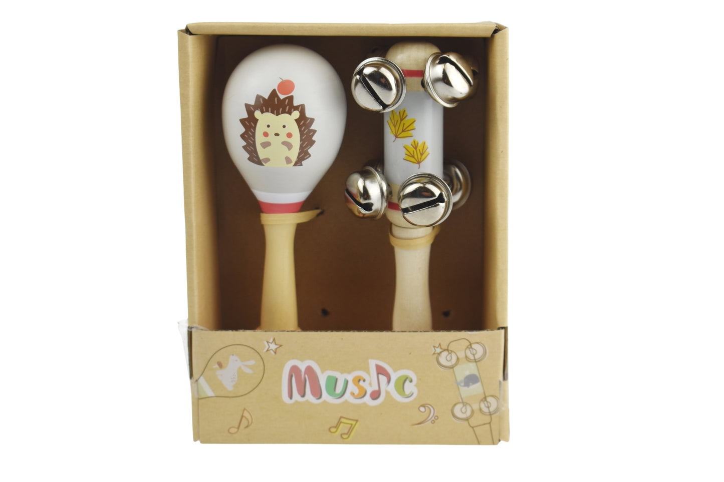 CALM & BREEZY HEDGEHOG WOODEN MARACA & BELL STICK SET