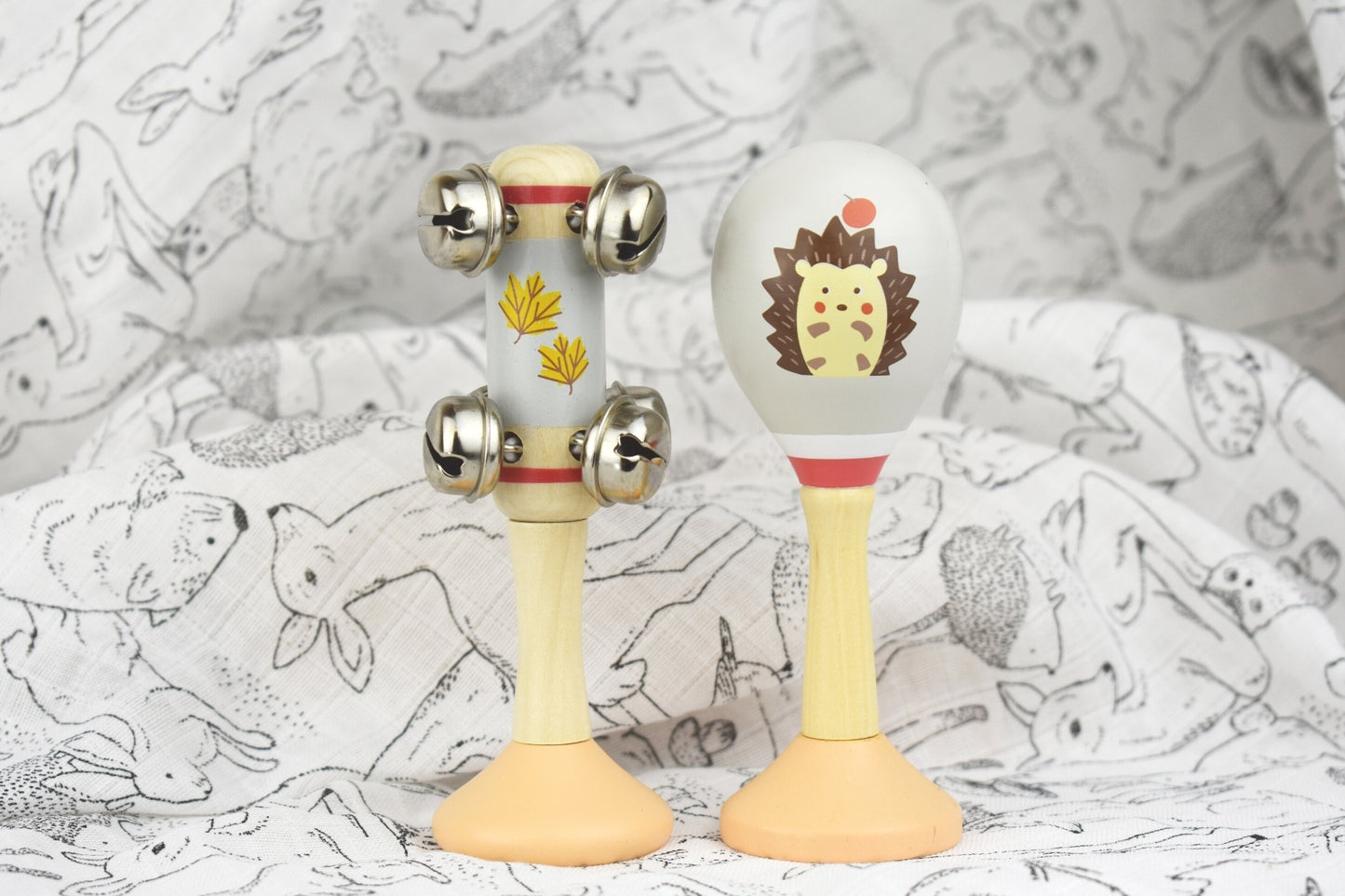 CALM & BREEZY HEDGEHOG WOODEN MARACA & BELL STICK SET