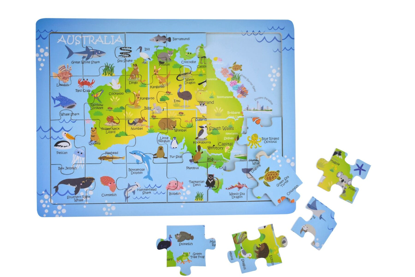 24PC JIGSAW PUZZLE AUSTRALIAN MAP AUSSIE ANIMAL AND LANDMARK