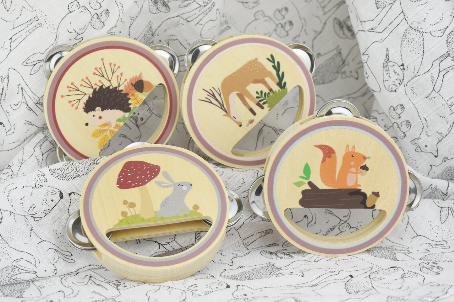 CALM & BREEZY WOODLAND WOODEN TAMBOURINE SET OF 4