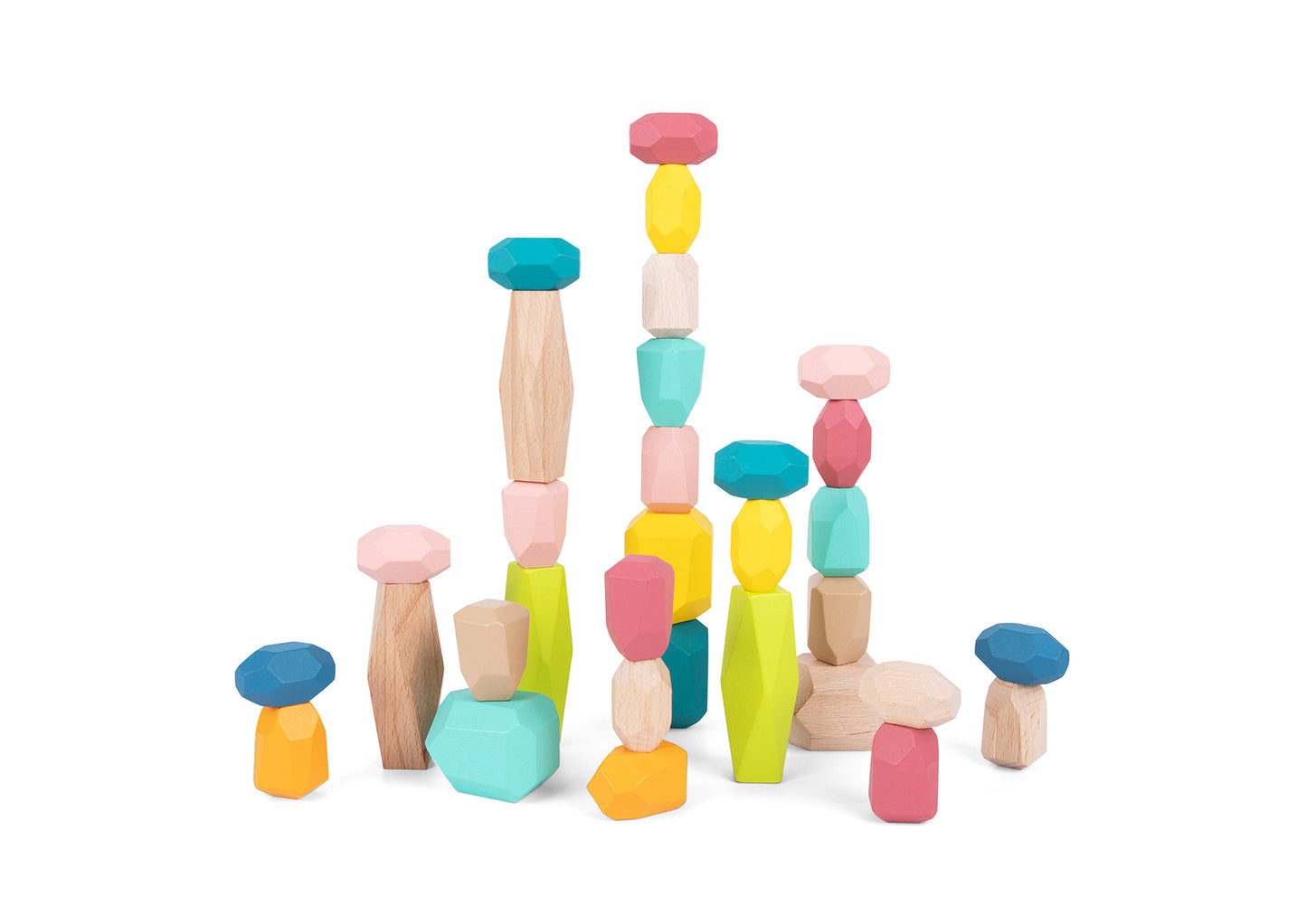 WOODEN STACKING STONE BLOCKS LARGE 32PCS