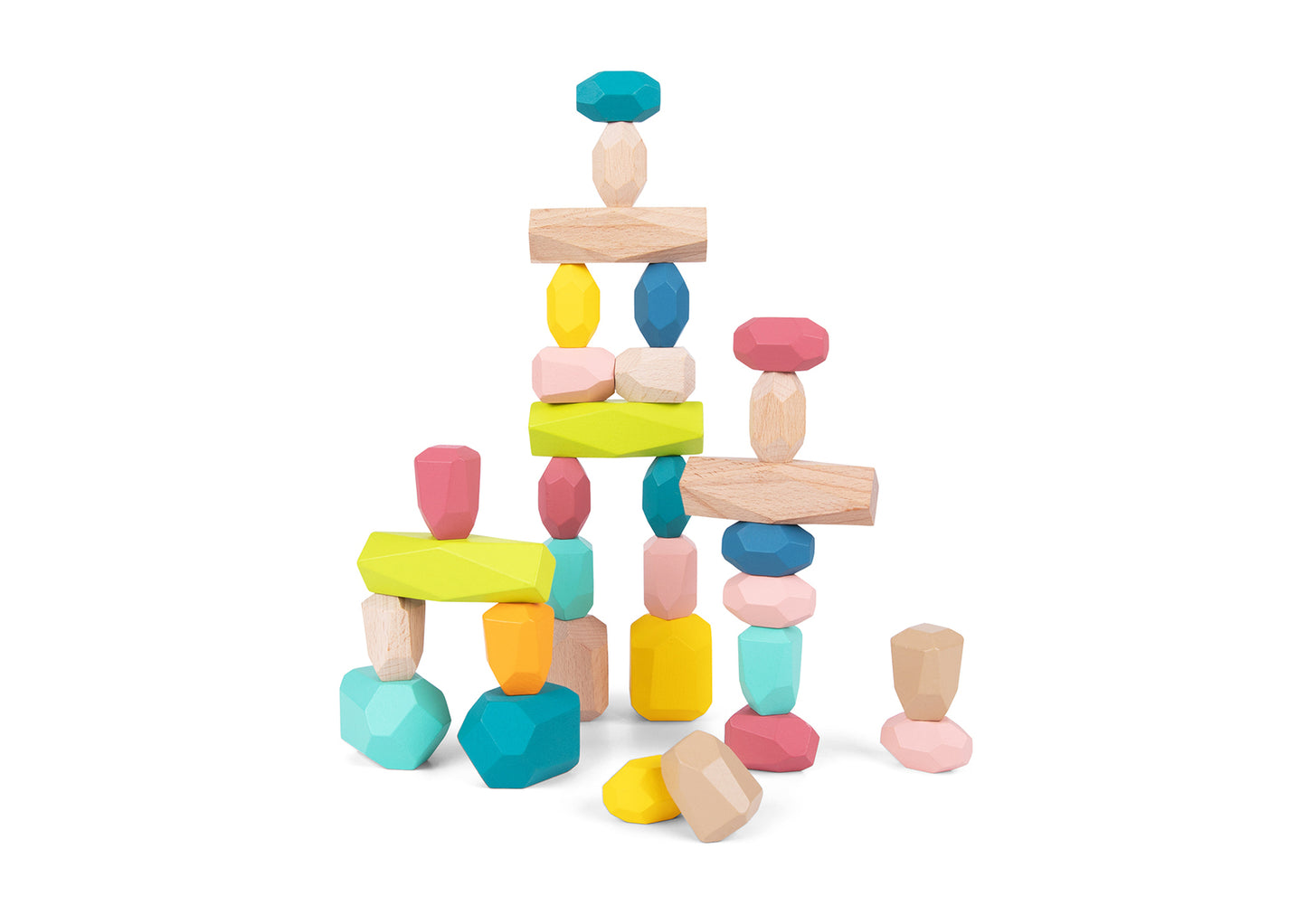 WOODEN STACKING STONE BLOCKS LARGE 32PCS