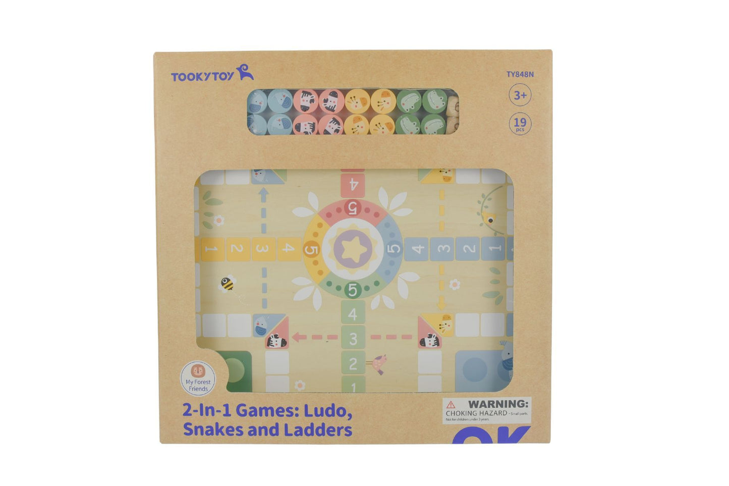 MY FOREST FRIENDS 2 IN 1 WOODEN BOARD GAME - LUDO, SNAKES AND LADDERS