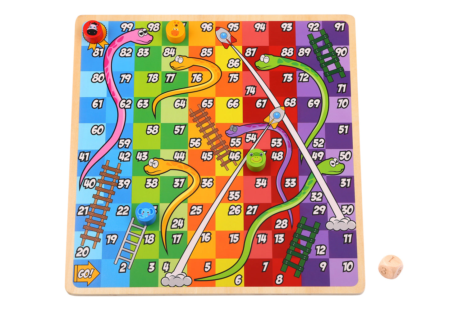 2 IN 1 WOODEN BOARD GAME - LUDO, SNAKES AND LADDERS