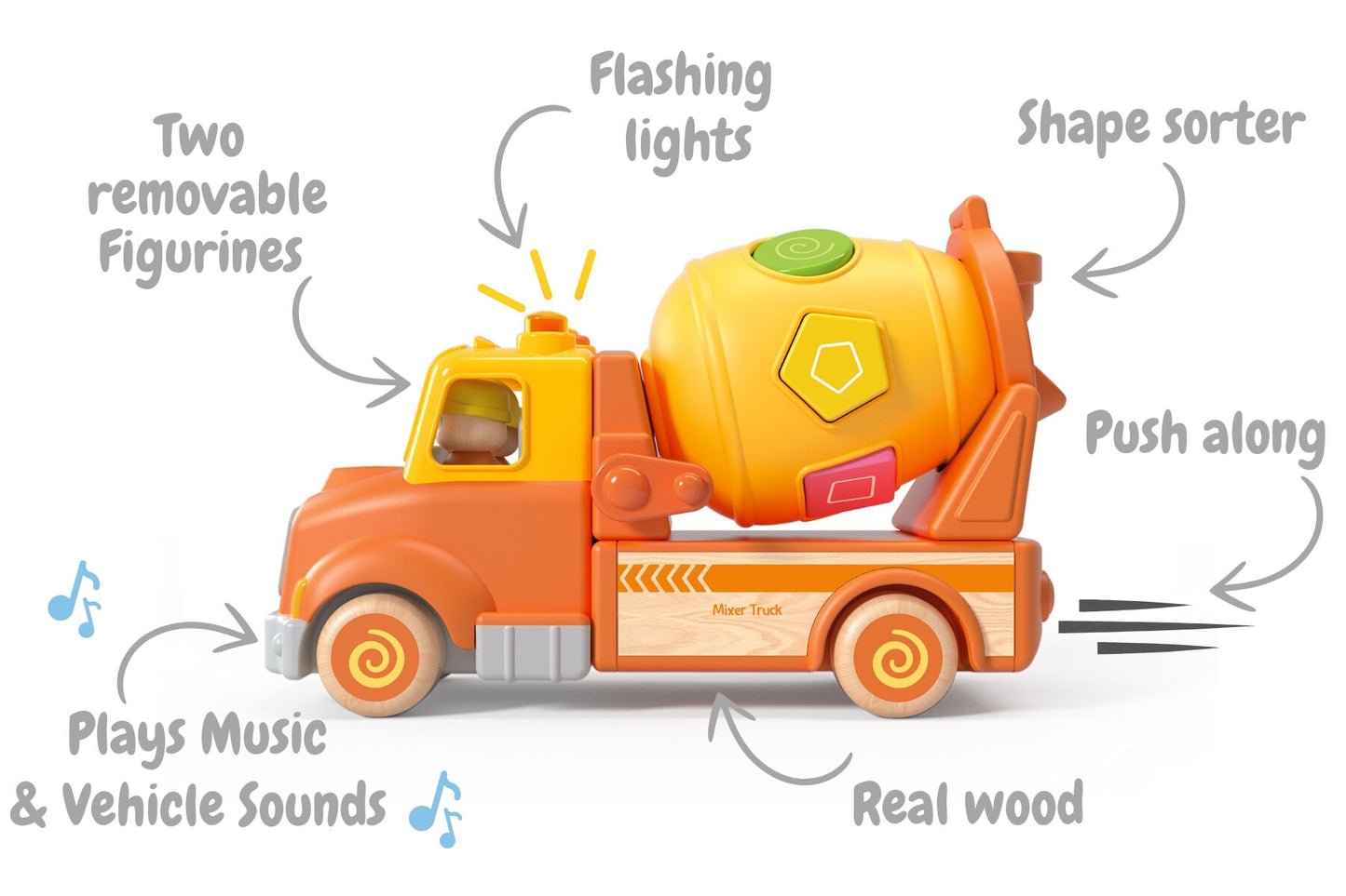 WOODEN MIXER TRUCK WITH BLOCKS SOUND AND LIGHT