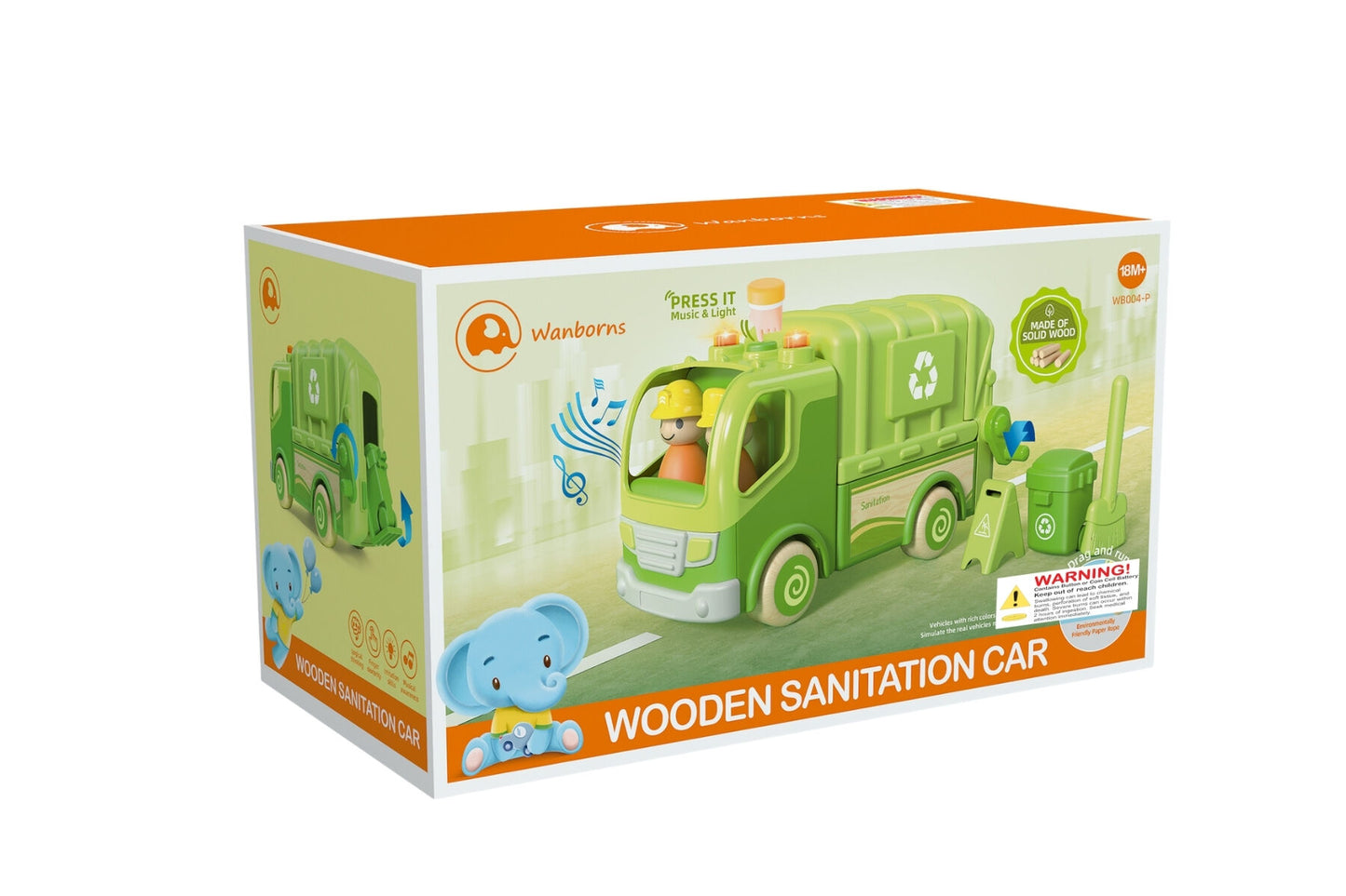 WOODEN RECYCLE TRUCK WITH SOUND AND LIGHT