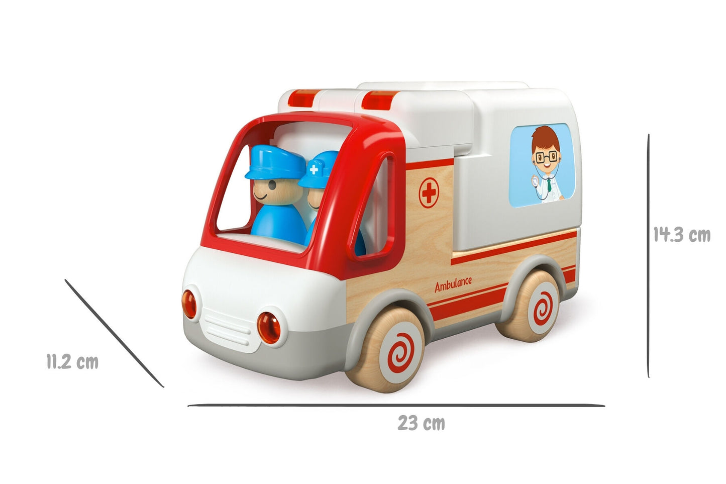 WOODEN AMBULANCE AND ACCESSORIES WITH SOUND AND LIGHT