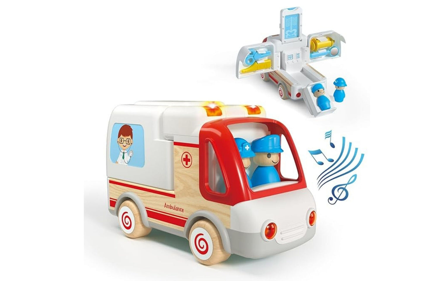 WOODEN AMBULANCE AND ACCESSORIES WITH SOUND AND LIGHT