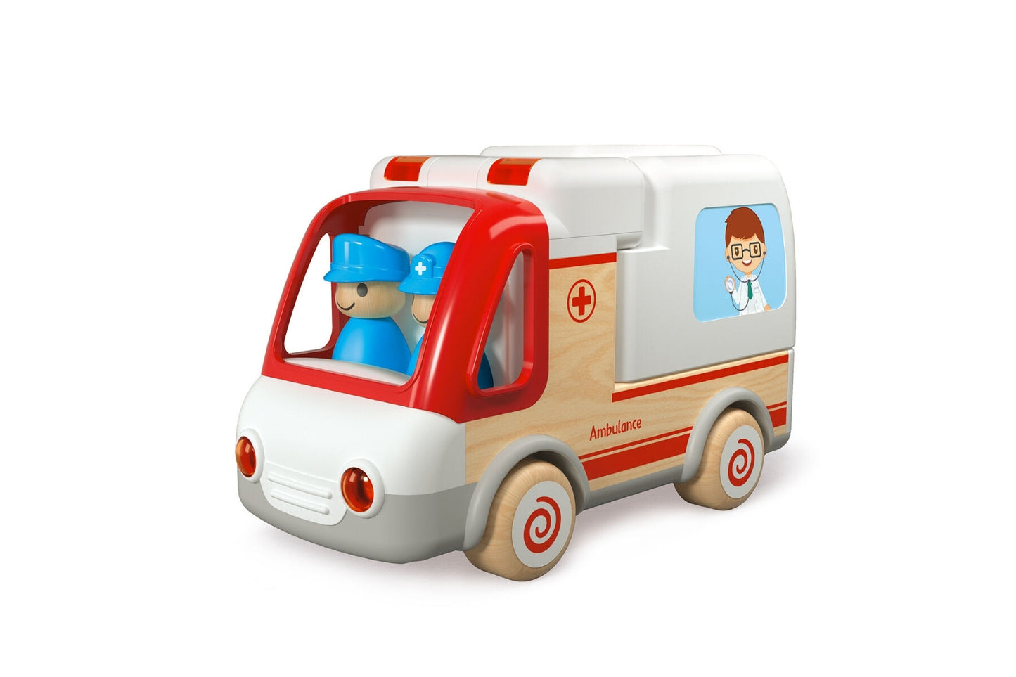 WOODEN AMBULANCE AND ACCESSORIES WITH SOUND AND LIGHT
