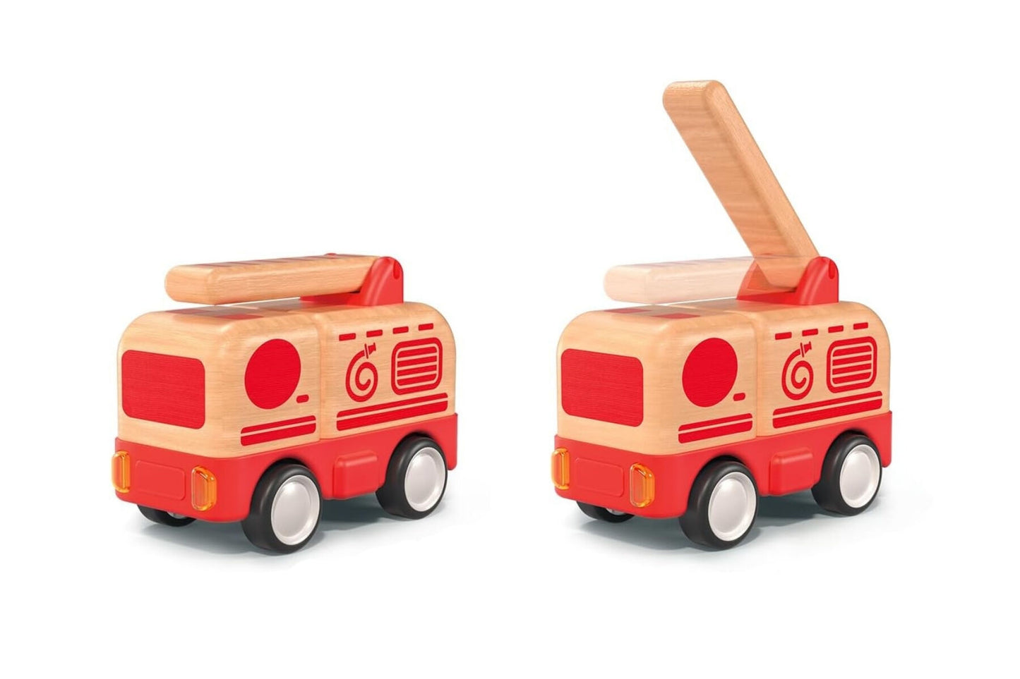 WOODEN FRICTION TRUCK FIRE ENGINE WITH SOUND AND LIGHT