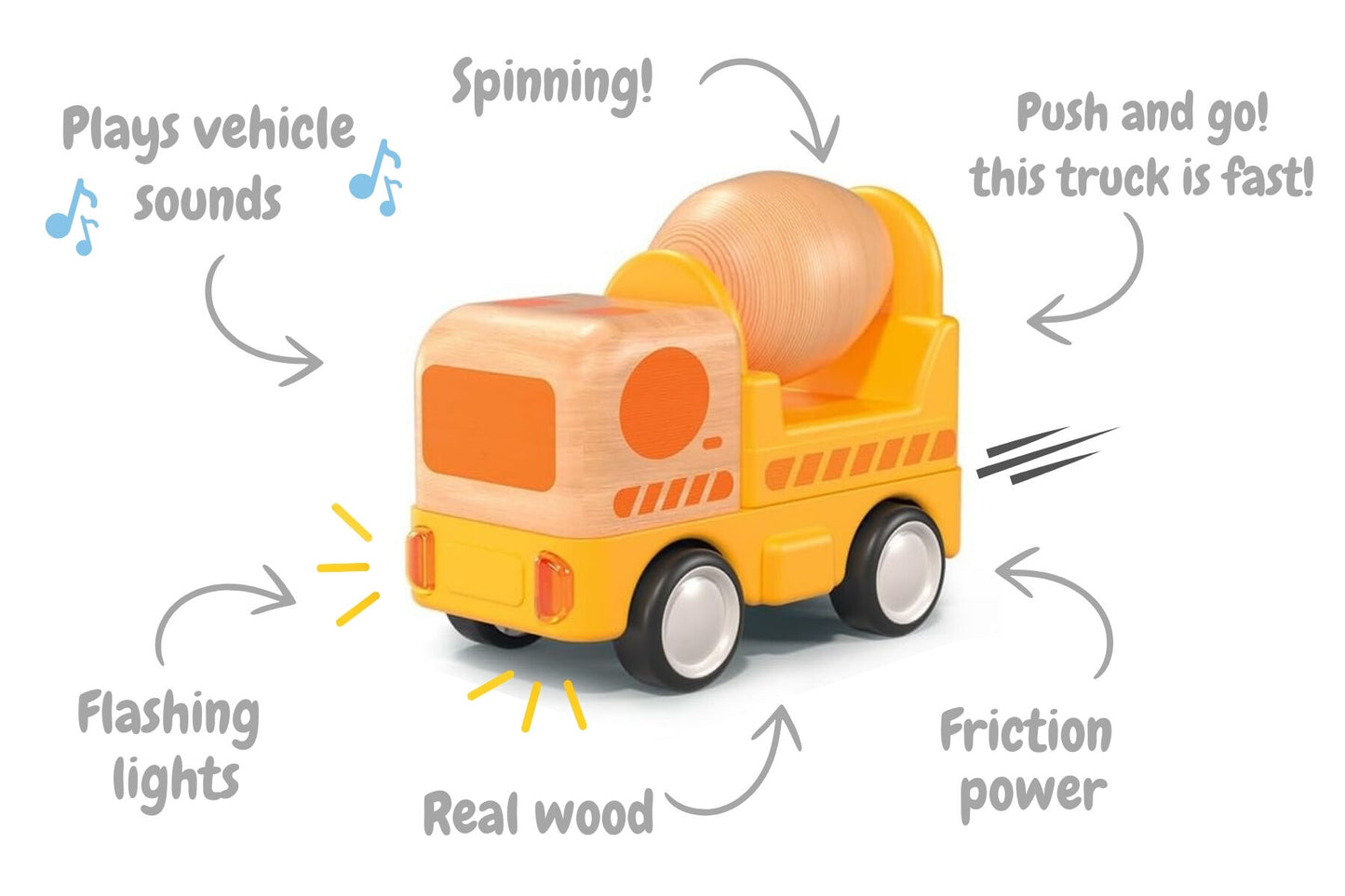 WOODEN FRICTION TRUCK CONCRETE MIXER WITH SOUND AND LIGHT