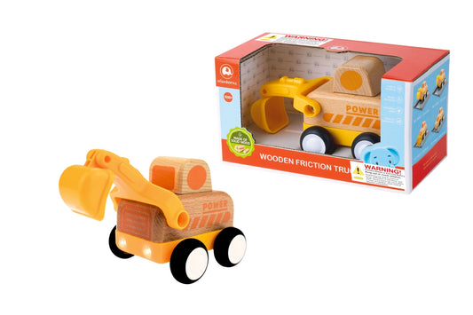 WOODEN FRICTION TRUCK DIGGER WITH SOUND AND LIGHT