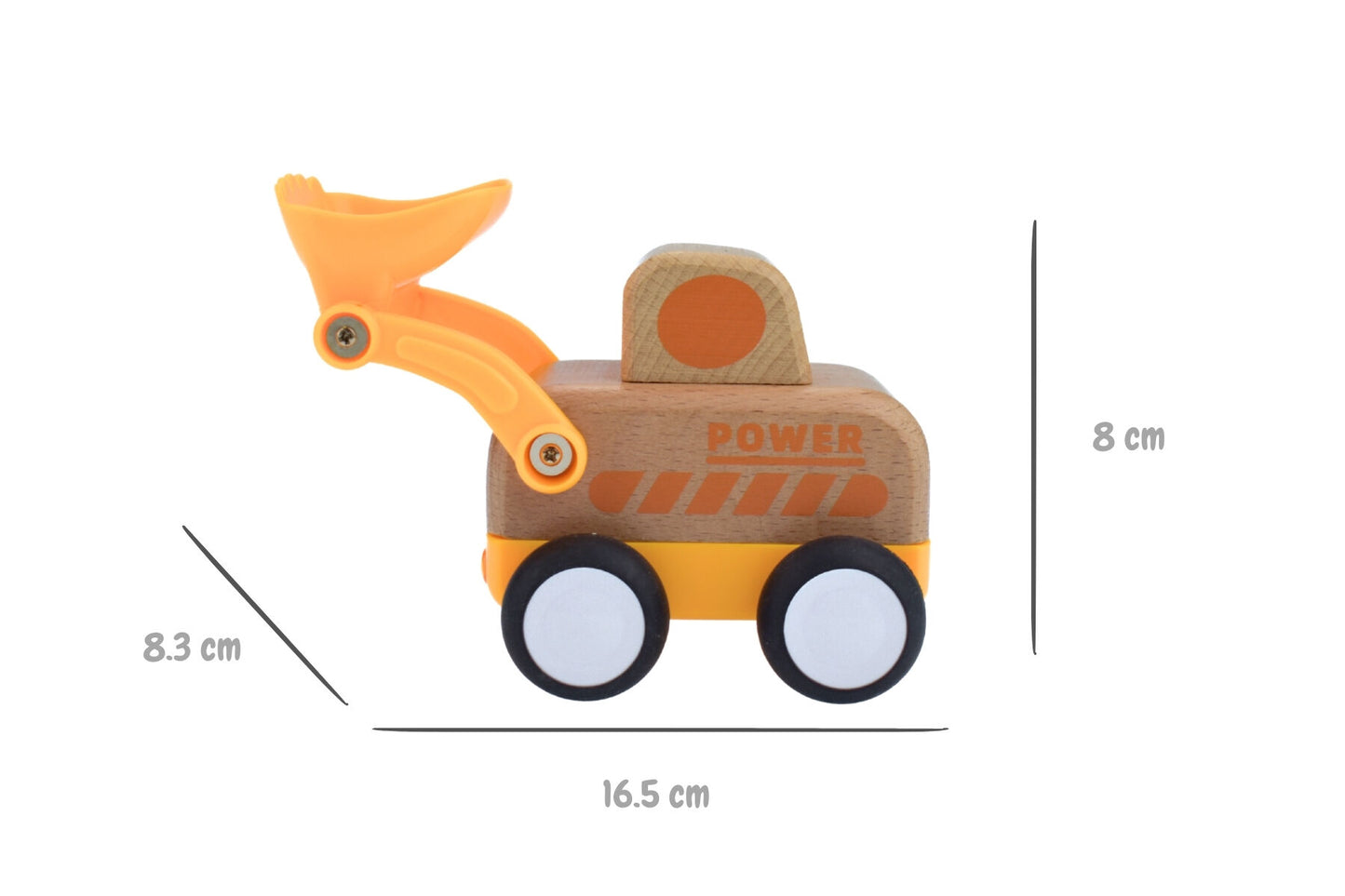 WOODEN FRICTION TRUCK DIGGER WITH SOUND AND LIGHT