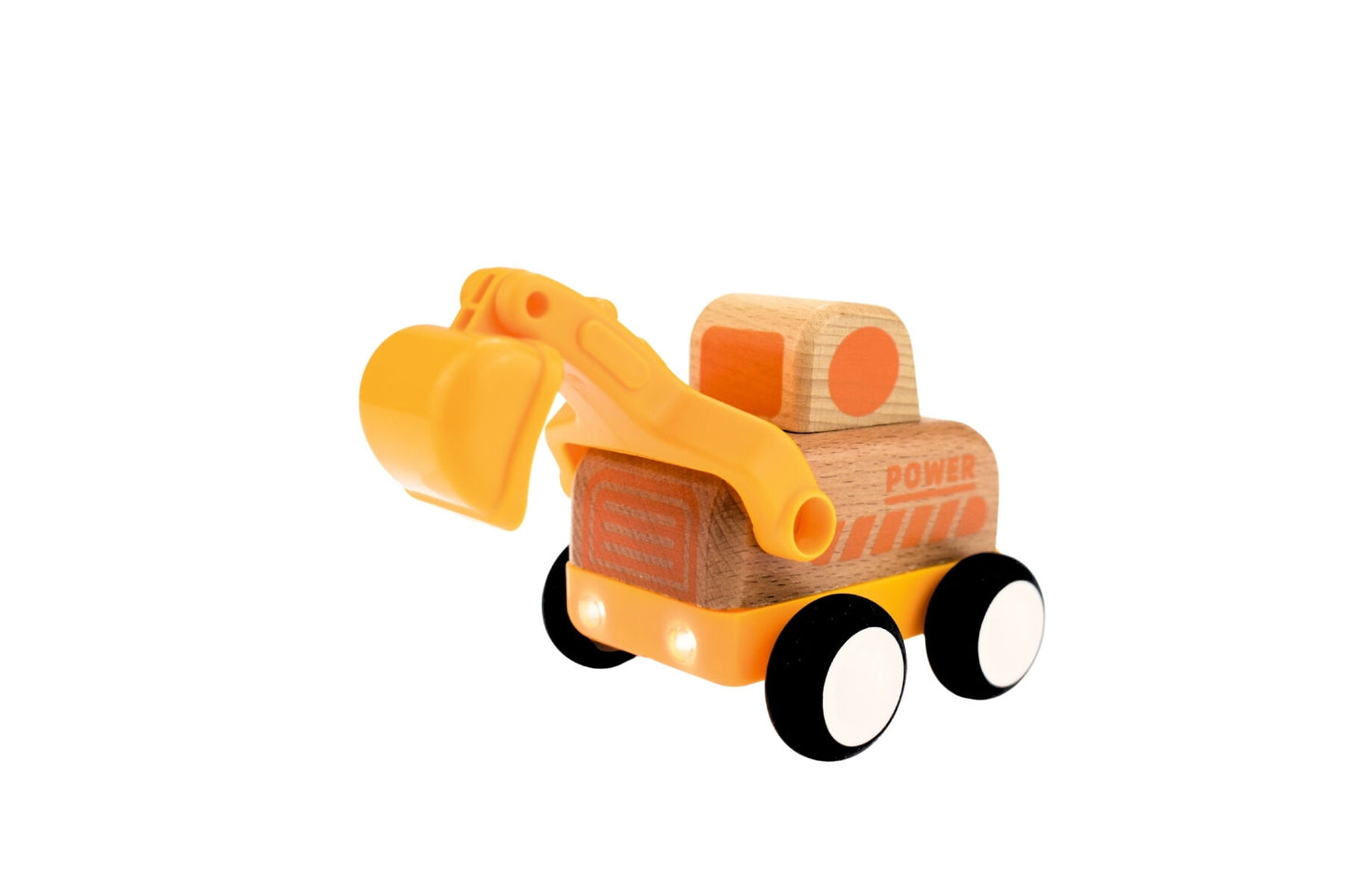 WOODEN FRICTION TRUCK DIGGER WITH SOUND AND LIGHT