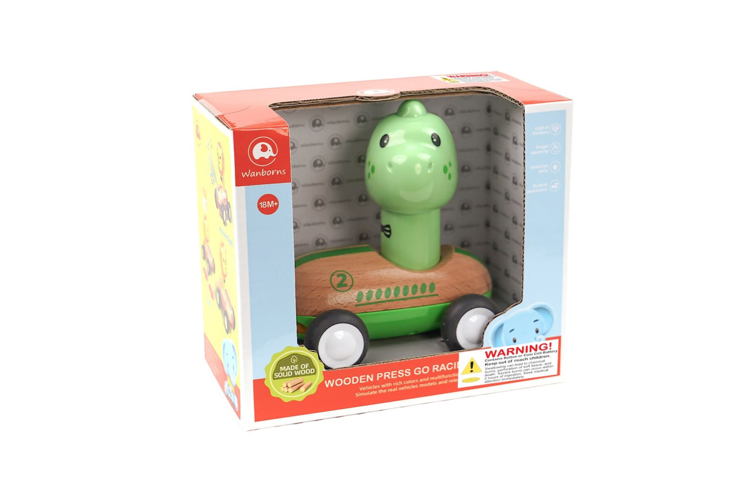 WOODEN PRESS GO RACER DINOSAUR WITH SOUND AND LIGHT