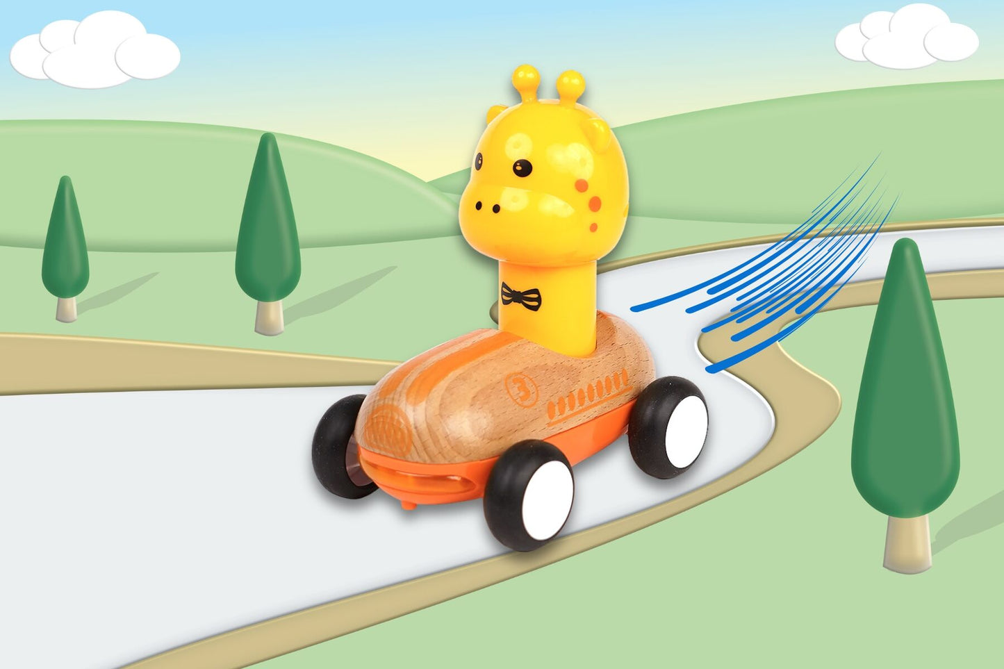 WOODEN PRESS GO RACER GIRAFFE WITH SOUND AND LIGHT