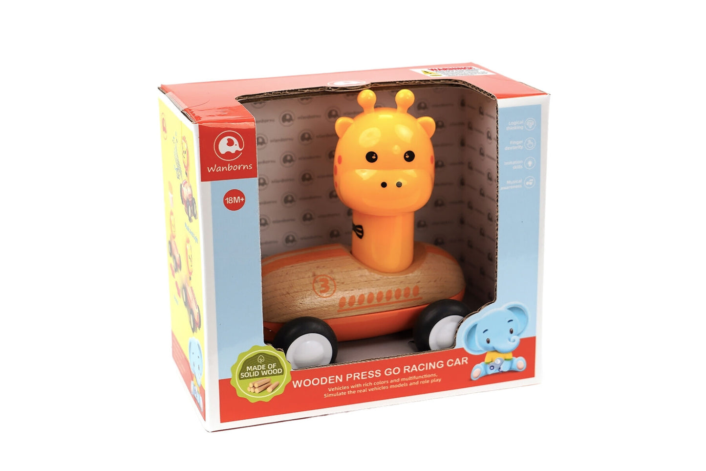 WOODEN PRESS GO RACER GIRAFFE WITH SOUND AND LIGHT