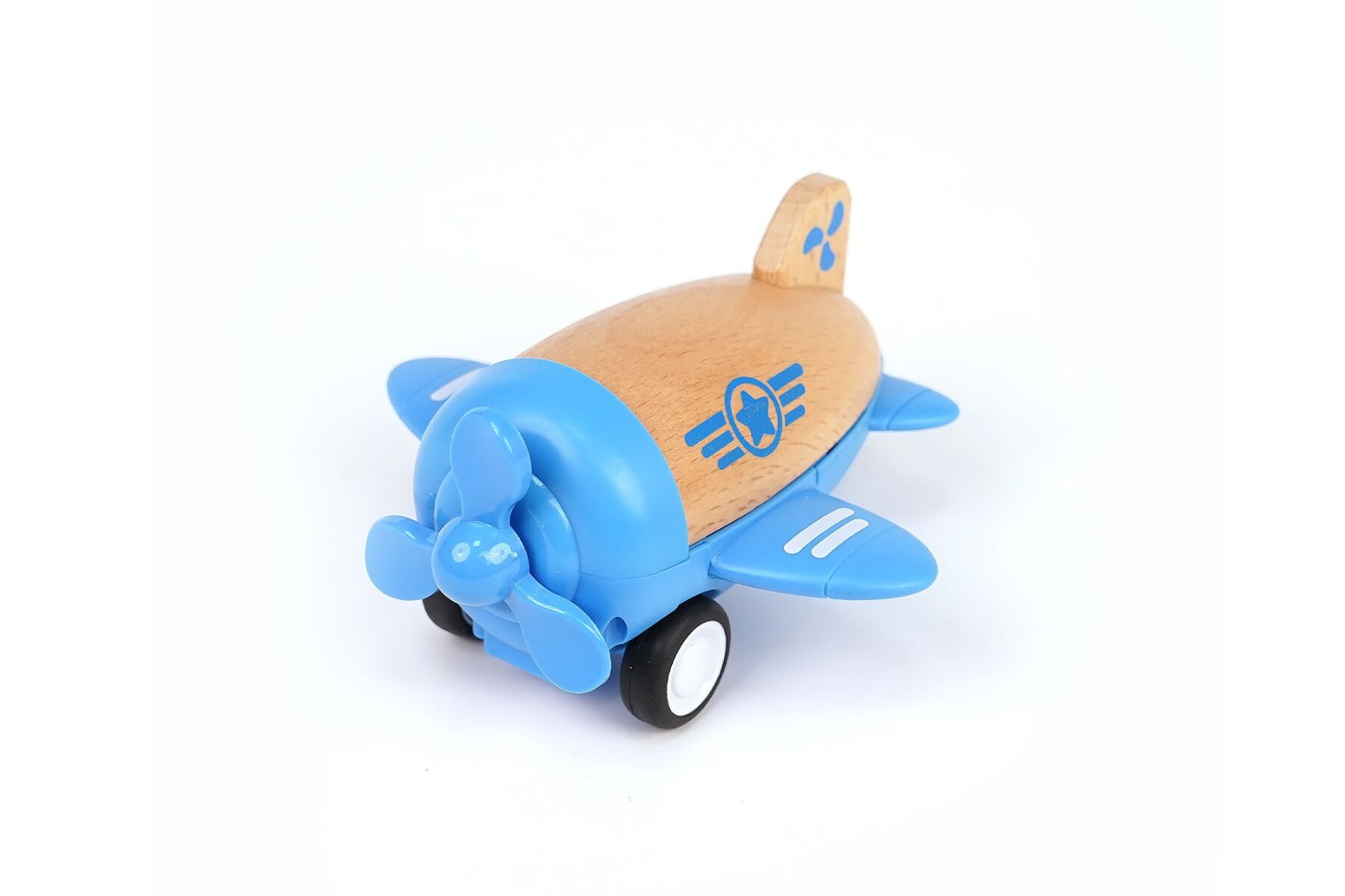 WOODEN RACER PLANE PROPELLOR WITH SOUND- BLUE