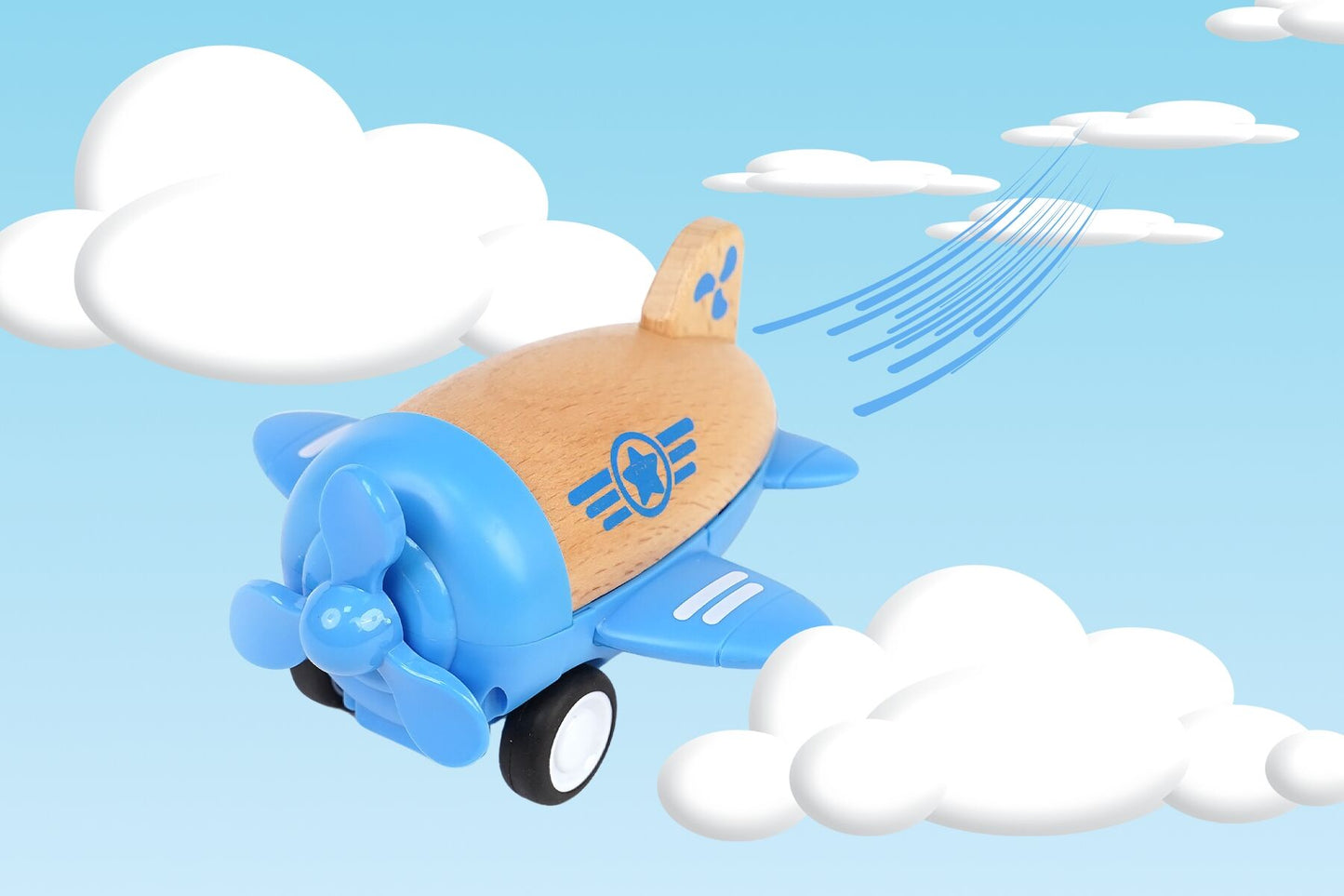 WOODEN RACER PLANE PROPELLOR WITH SOUND- BLUE
