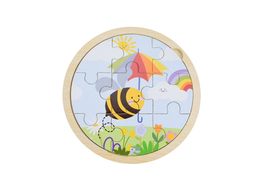 WOODEN 9PCS JIGSAW PUZZLE BUZZY DAYS BEE RAINBOW