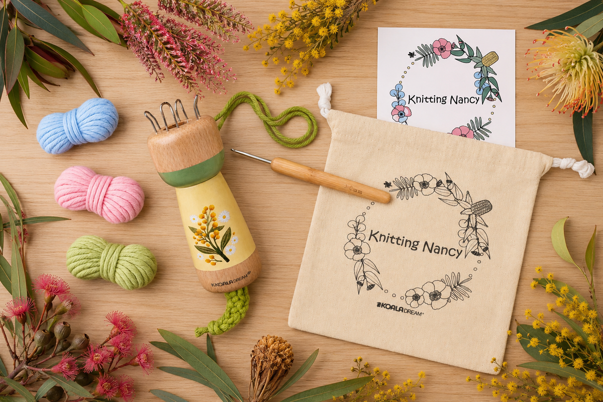 AUSTRALIAN FLORA KNITTING DOLL WATTLE BLOOMS